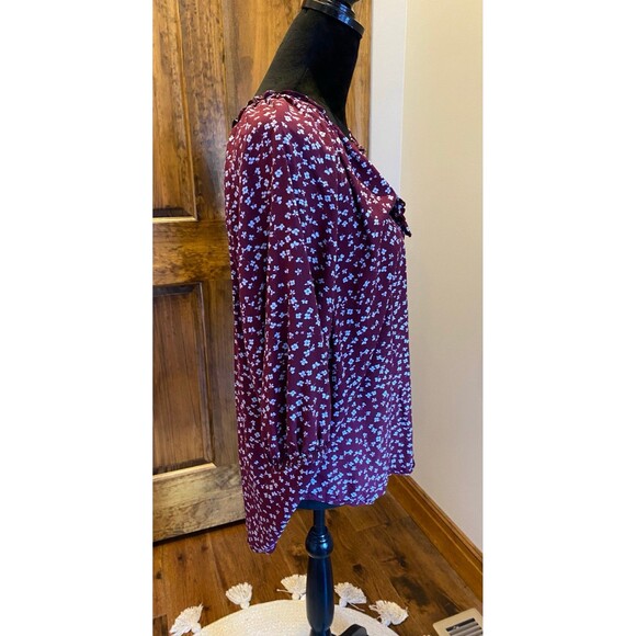 A.N.A. Boho Peasant Womens Plus Size XL Burgundy Patterened Blouse Top - Picture 4 of 10